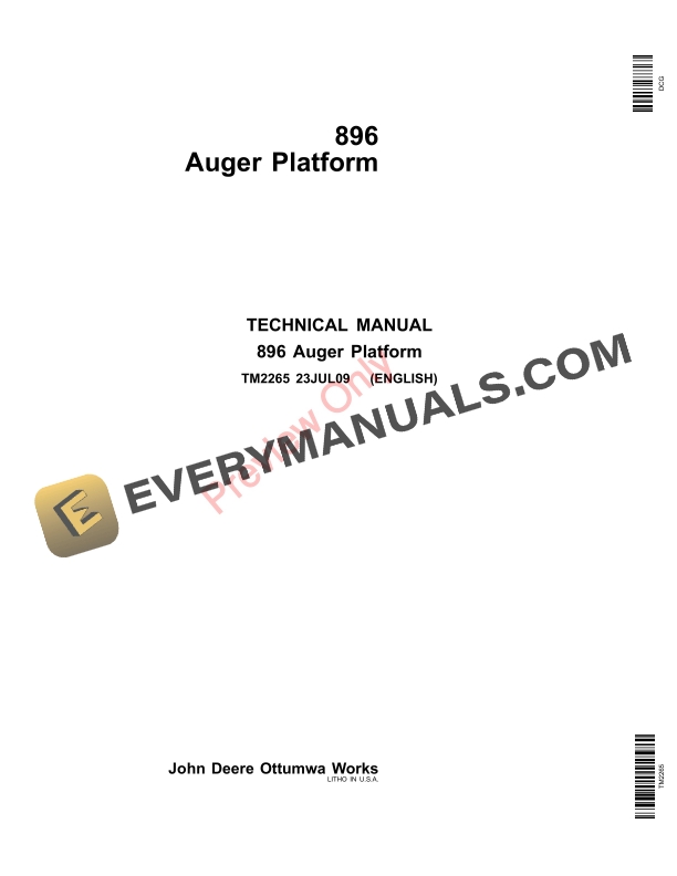 John Deere 896 Auger Platform Technical Manual TM2265 23JUL09 1