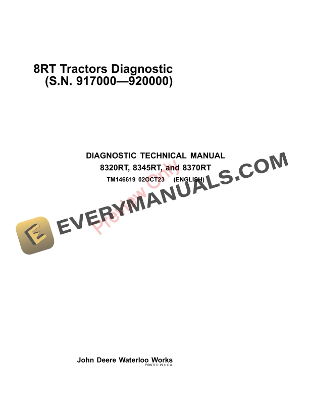 John Deere 8RT TractorsS.N. 917000—920000 Diagnostic Technical Manual TM146619 02OCT23 1