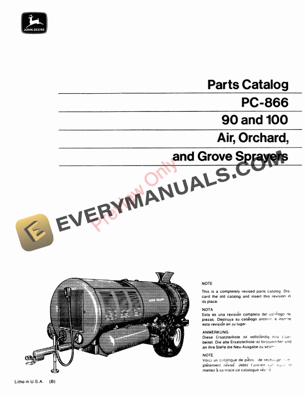 John Deere 90, 100 Air, Orchard, and Grove Sprayers Parts Catalog PC866 01JAN70 1 John Deere 90 100 Air Orchard and Grove Sprayers Parts Catalog PC866 01JAN70 1