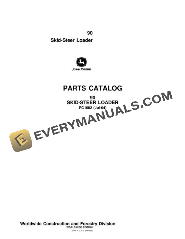John Deere 90 Skid Steer Parts Catalog PC1682