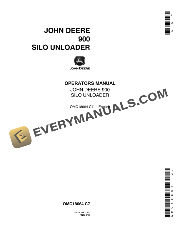 John Deere 900 SILO UNLOADER Operator Manual OMC18664 1