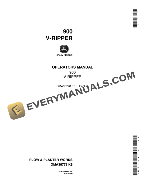 John Deere 900 V-Ripper Operator Manual OMA36778