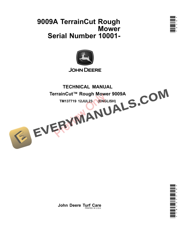John Deere 9009A TerrainCut Rough Mower (010001-) Technical Manual TM137719 12JUL23