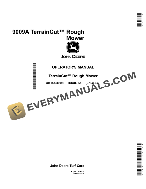 John Deere 9009A TerrainCut Rough Mower Operator Manual OMTCU36998 1