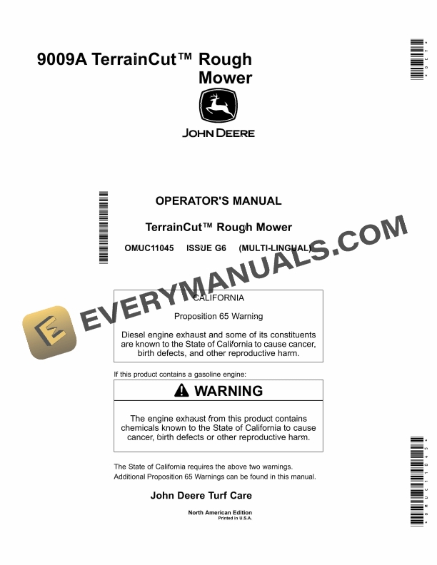 John Deere 9009A TerrainCut Rough Mower Operator Manual OMUC11045 1