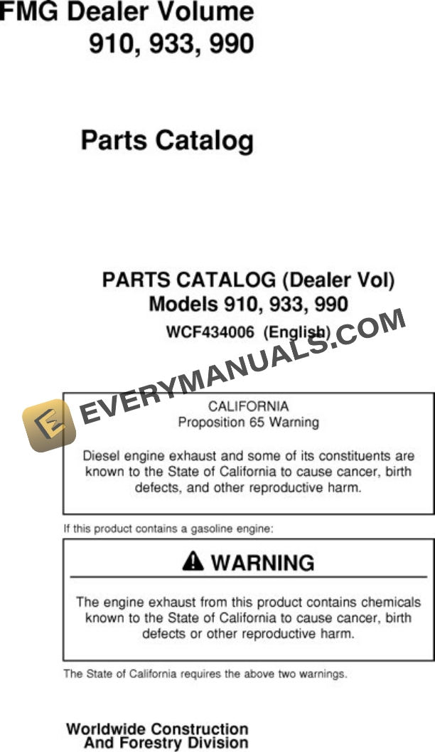 John Deere 910 933 990 Forwarder Parts Catalog WCF434006