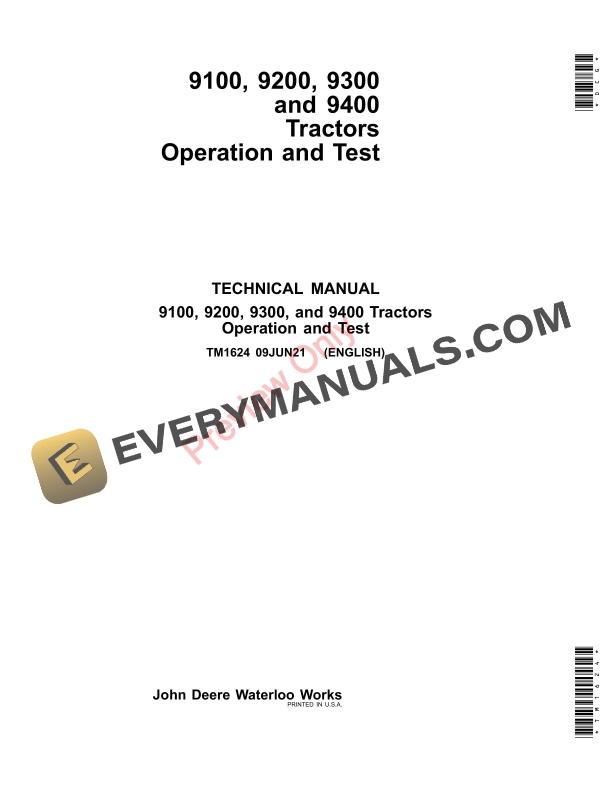 John Deere 9100 9200 9300 and 9400 Tractors Technical Manual TM1624 09JUN21 1