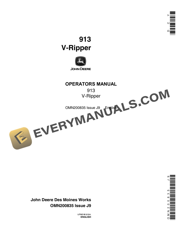 John Deere 913 V Ripper Operator Manual OMN200835 1