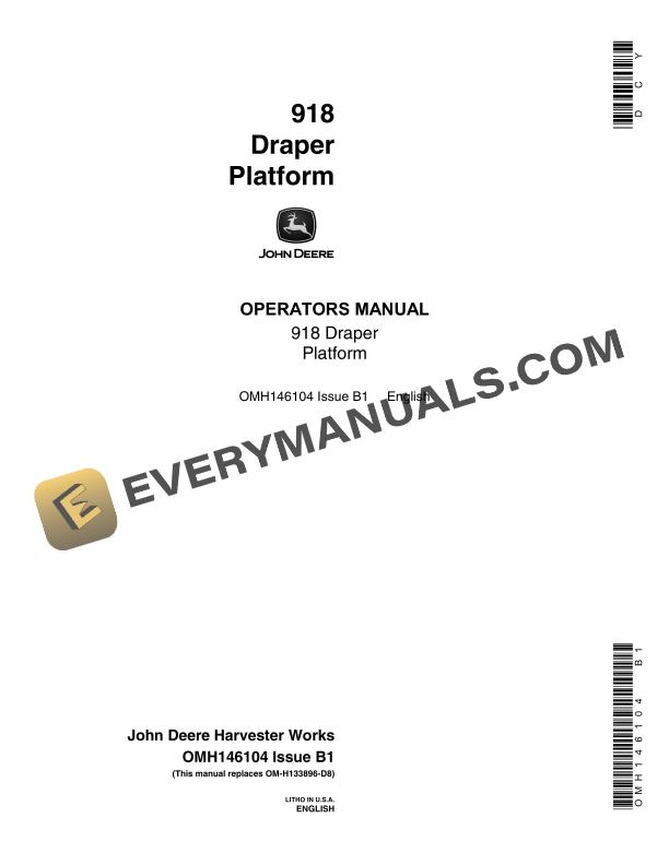 John Deere 918 Draper Platform Operator Manual OMH146104 1