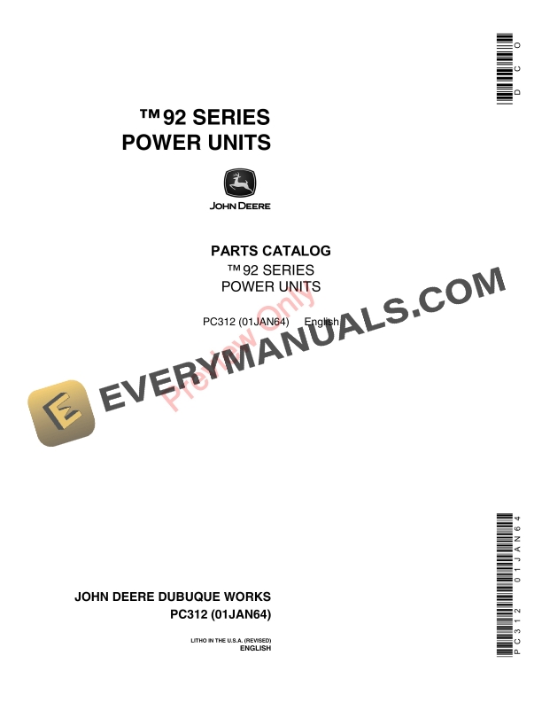John Deere 92 Series Power Units Parts Catalog PC312 01JAN64 1