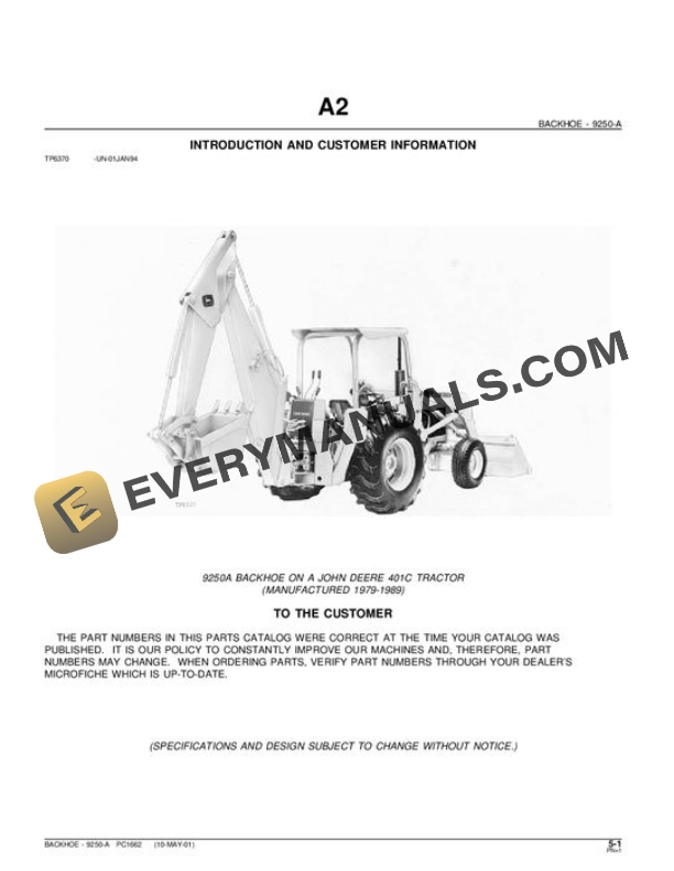 John Deere 9250A Attachment Parts Catalog PC1662