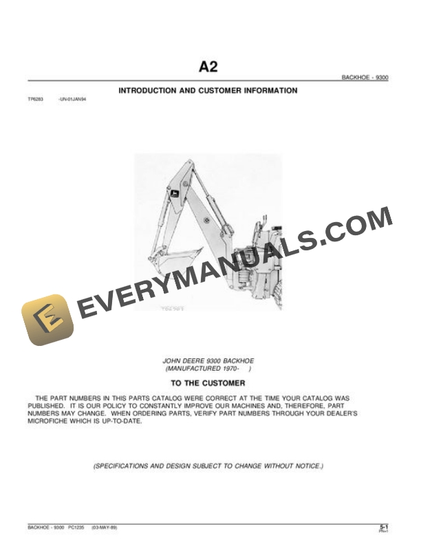 John Deere 9300 Attachment Parts Catalog PC1235