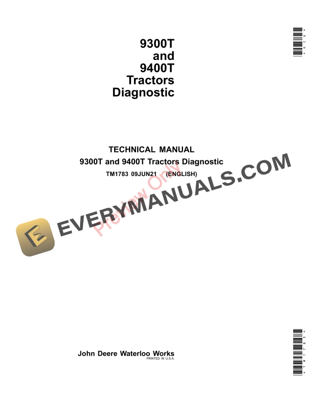 John Deere 9300T and 9400T Tractors Technical Manual TM1783 09JUN21 1