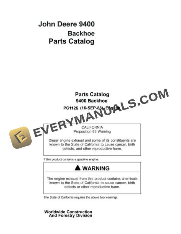 John Deere 9400 Attachment Parts Catalog PC1125