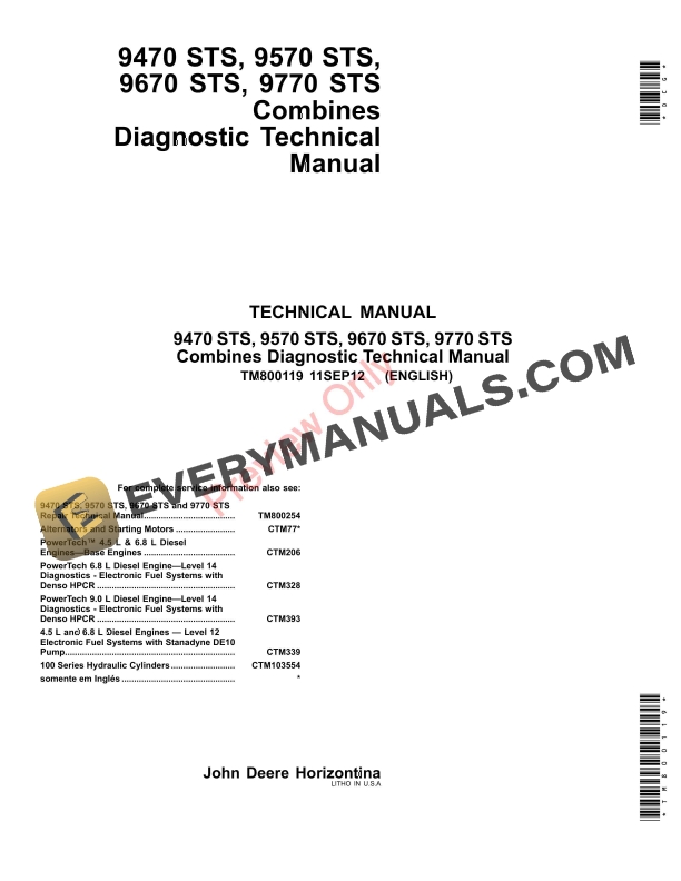 John Deere 9470 STS 9570 STS 9670 STS and 9770STS Combines Diagnostic Technical Manual TM800119 08MAY17 1