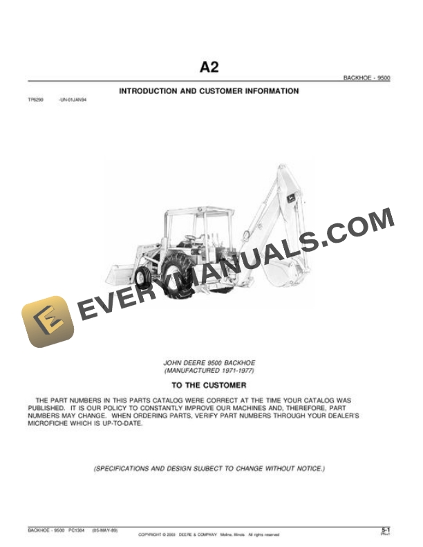 John Deere 9500 Attachment Parts Catalog PC1304