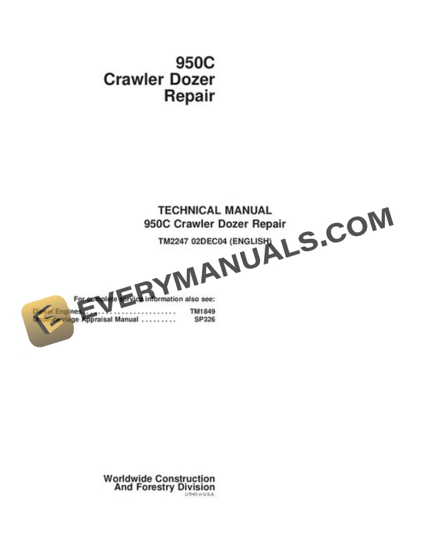 John Deere 950C Crawler Repair Manual TM2247