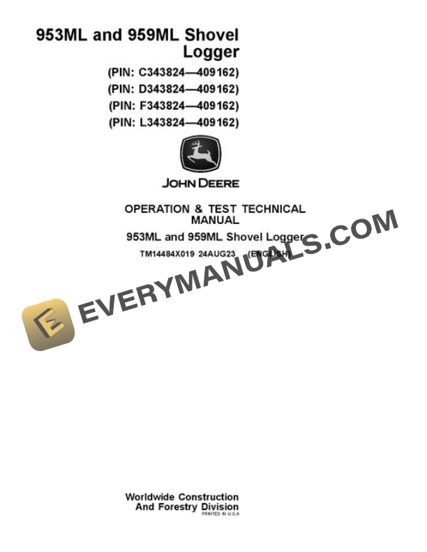 John Deere 953ML 959ML Shovel Logger Test Manual TM14484X019