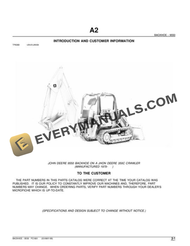 John Deere 9550 Attachment Parts Catalog PC1661