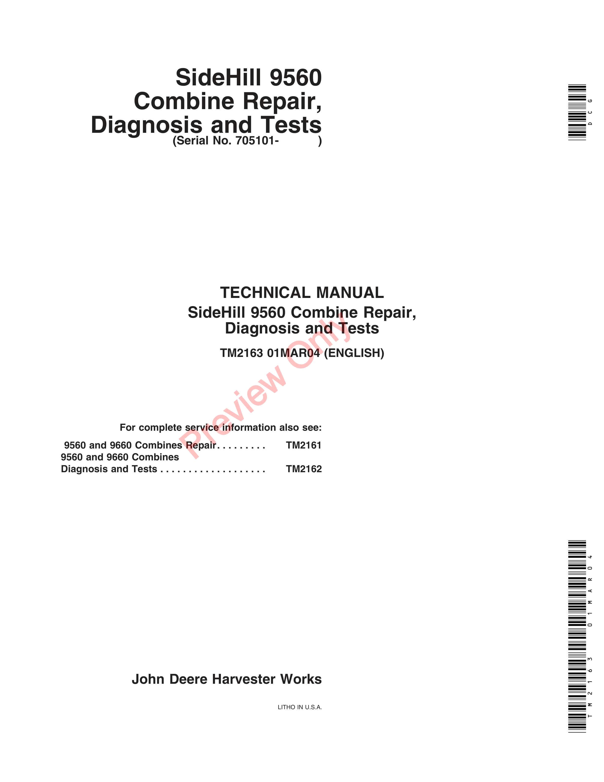 John Deere 9650SH Combine 705101 Technical Manual TM2163 01MAR04 1