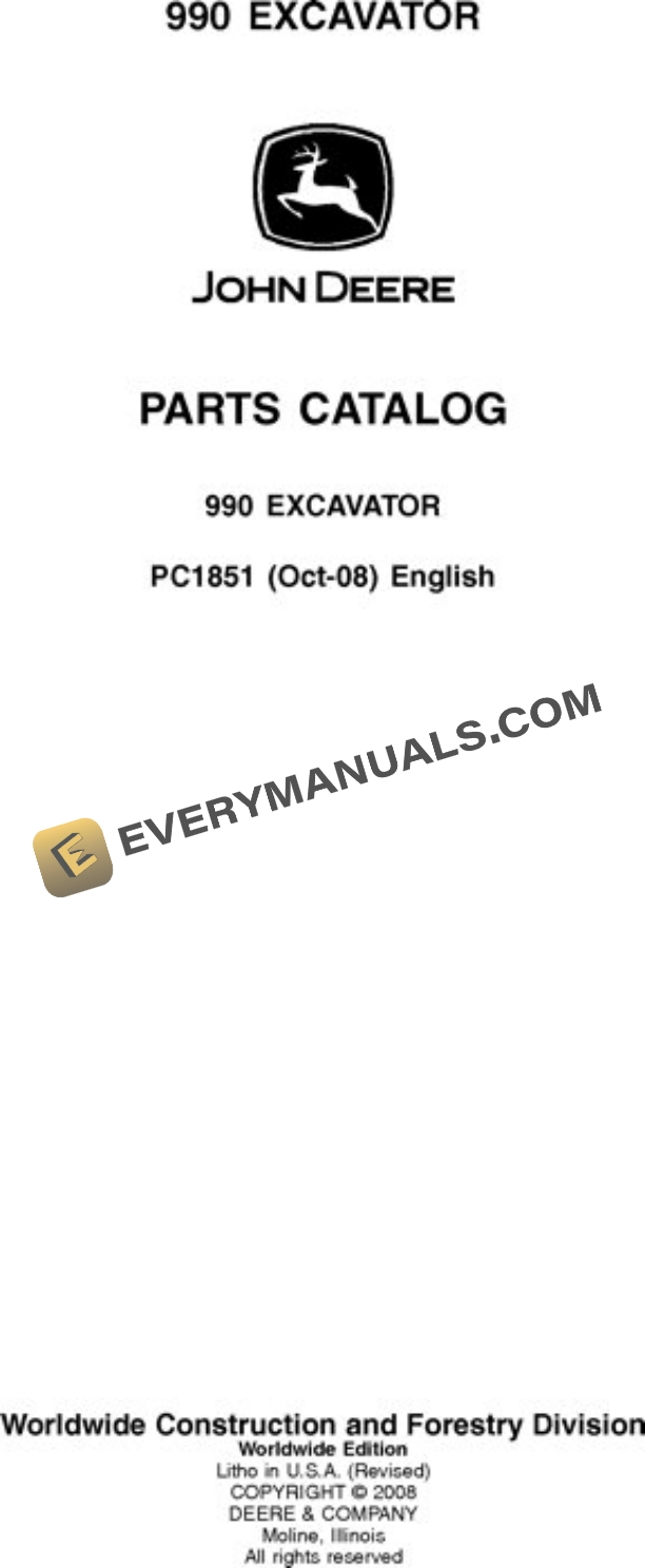 John Deere 990 Excavator Parts Catalog PC1851