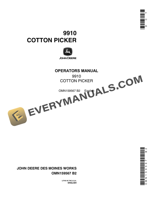 John Deere 9910 COTTON PICKER Operator Manual OMN159567 1