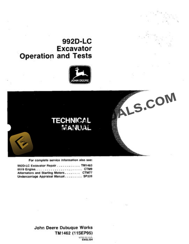John Deere 992DLC Excavator Test Manual TM1462