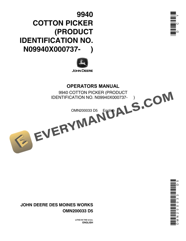 John Deere 9940 COTTON PICKER Operator Manual OMN200033 1