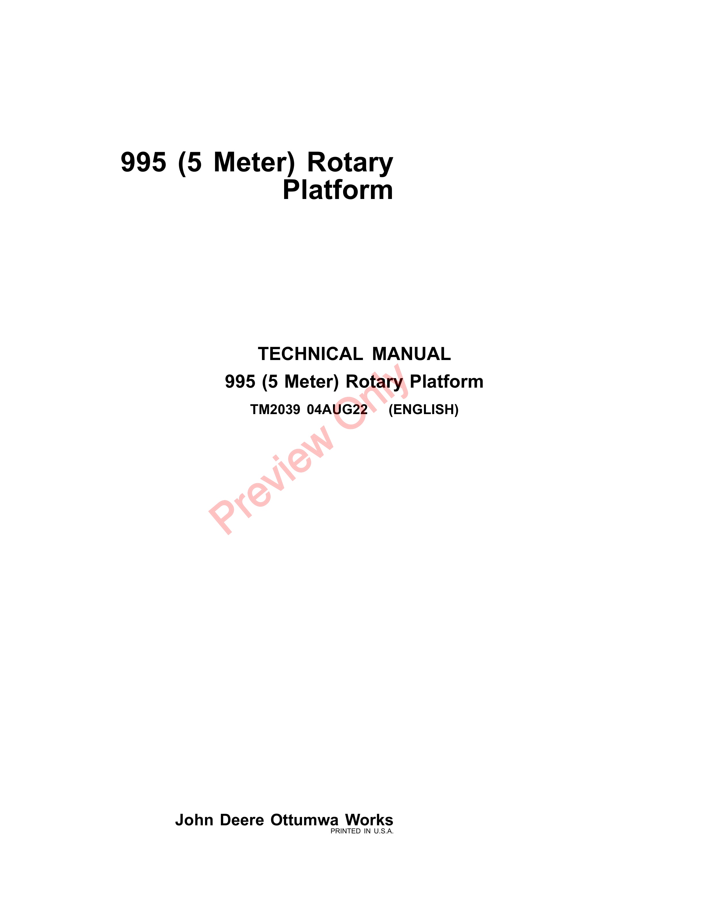 John Deere 995 Rotary Platform 5 Meter Technical Manual TM2039 04AUG22 1