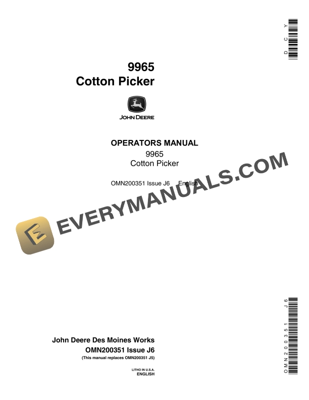 John Deere 9965 Cotton Picker Operator Manual OMN200351
