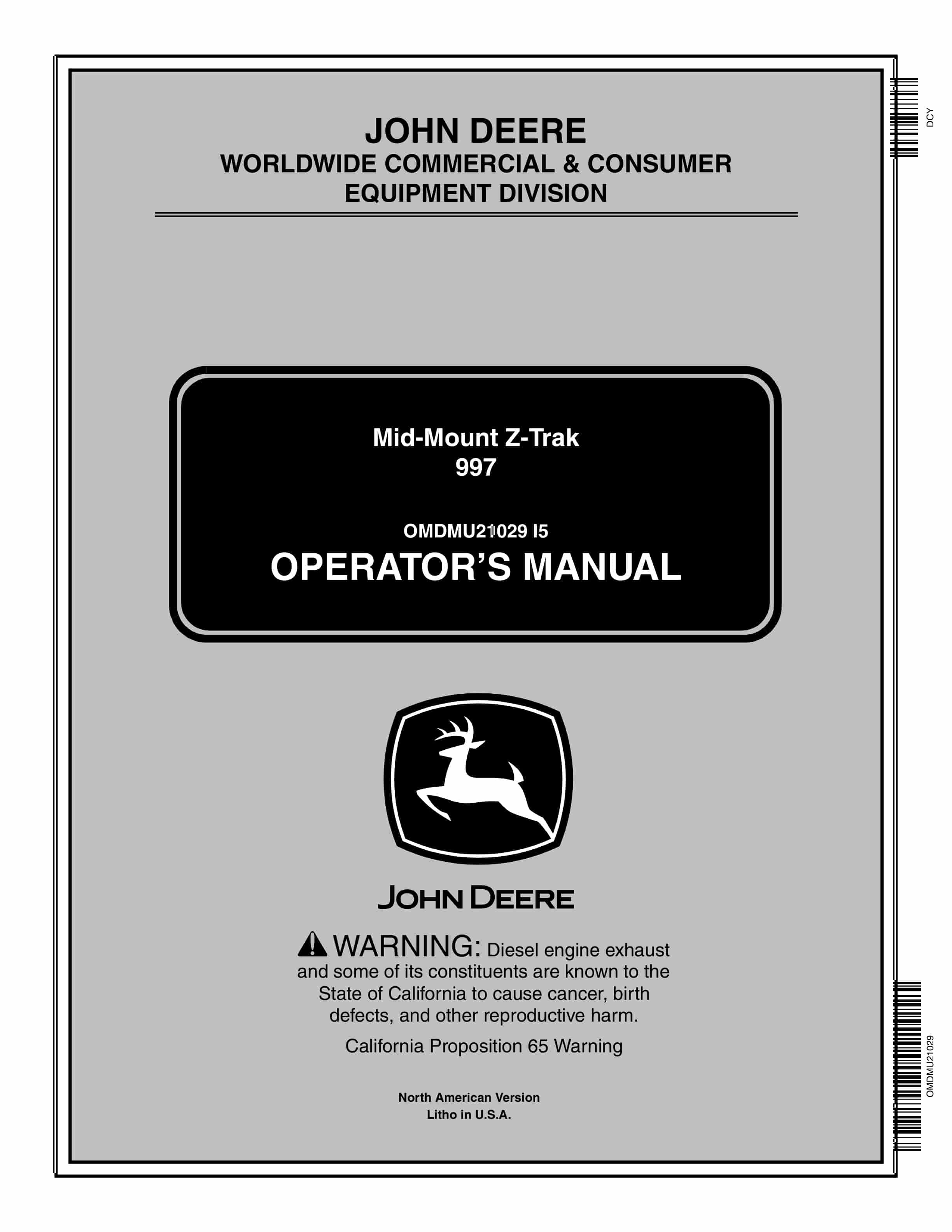 John Deere 997 Mid Mount Z Trak Operator Manual OMDMU21029 1