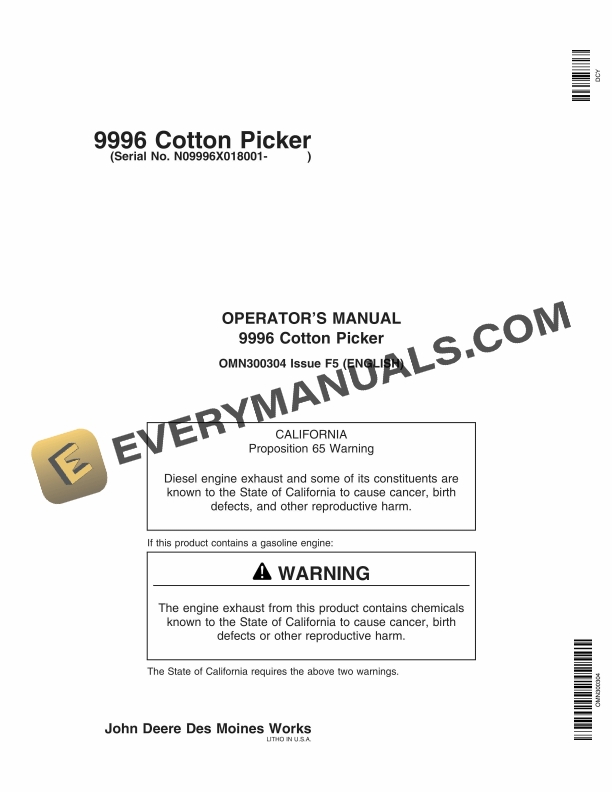 John Deere 9996 Cotton Picker Operator Manual OMN300304 1