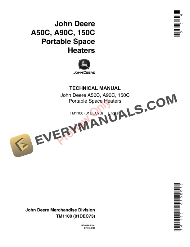 John Deere A150C, A50C and A90C SPACE HEATER Technical Manual TM1100 01DEC73