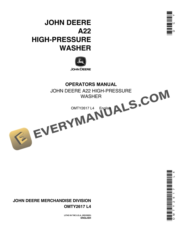 John Deere A22 HIGH PRESSURE WASHER Operator Manual OMTY2617 1