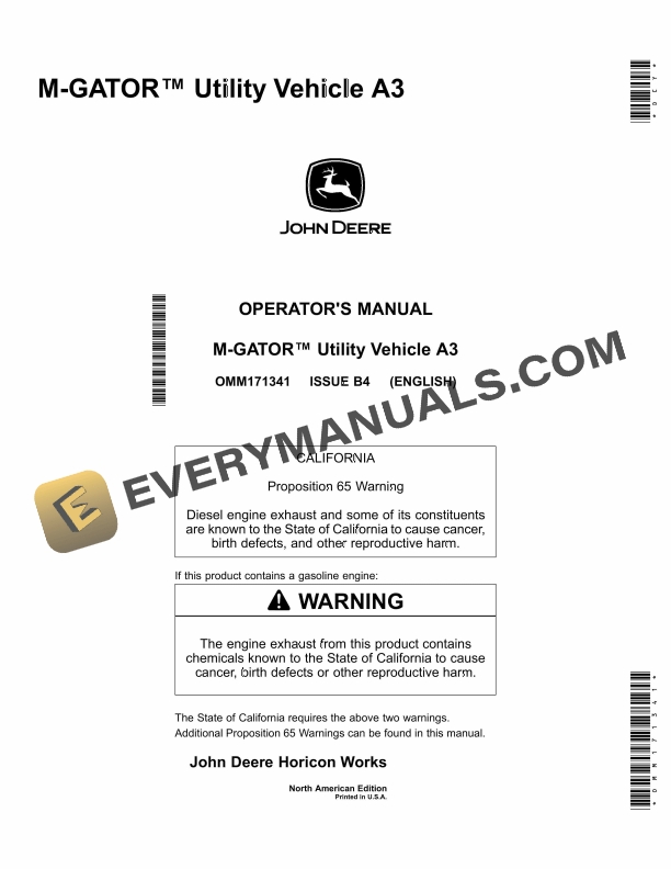 John Deere A3 M-Gator Utility Vehicles Operator Manual OMM171341 1 John Deere A3 M GATOR Utility Vehicles Operator Manual OMM171341 1
