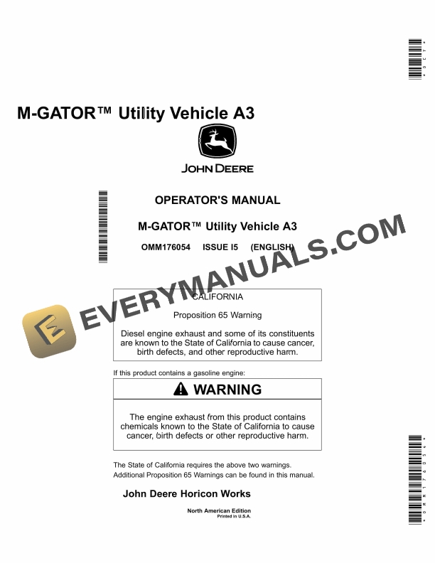 John Deere A3 M GATOR Utility Vehicles Operator Manual OMM176054 1