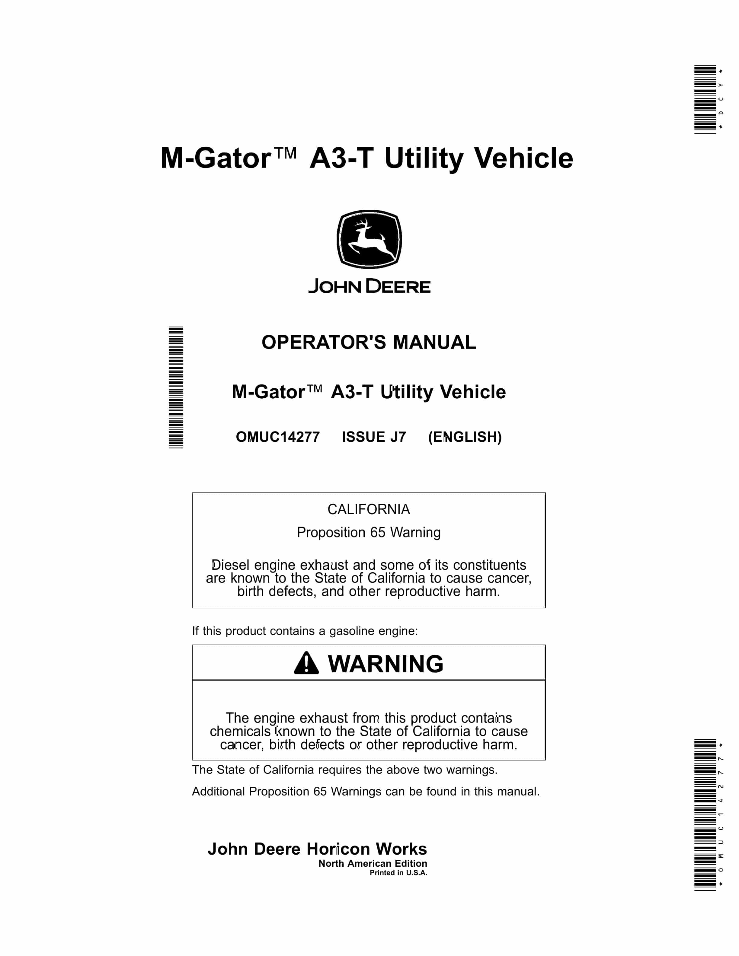 John Deere A3 T M Gator Utility Vehicles Operator Manual OMUC14277 1