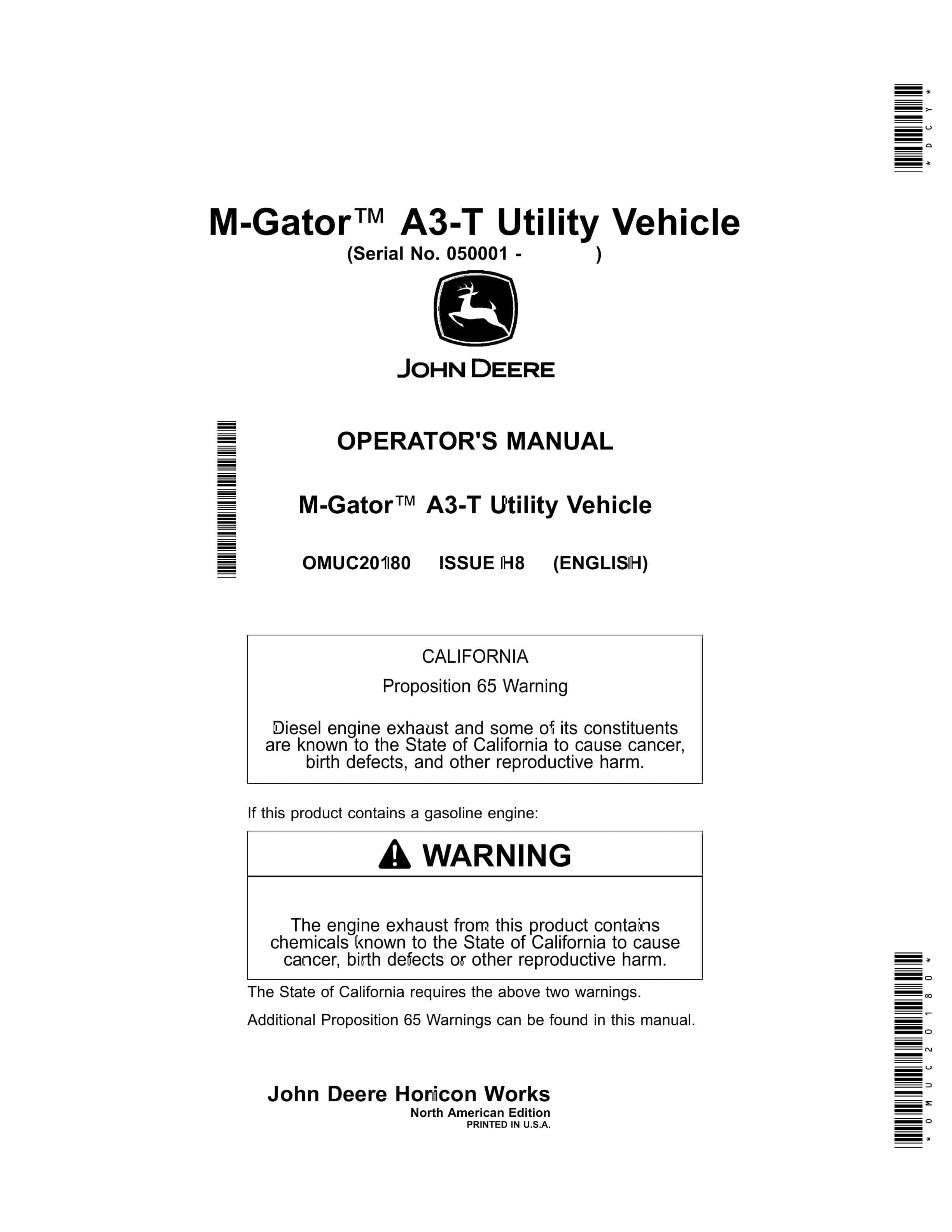 John Deere A3 T M Gator Utility Vehicles Operator Manual OMUC20180 1