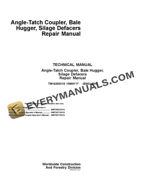 John Deere AD7 AD11 AH80 AT14 Worksite Pro Attachment Repair Manual TM14260X19