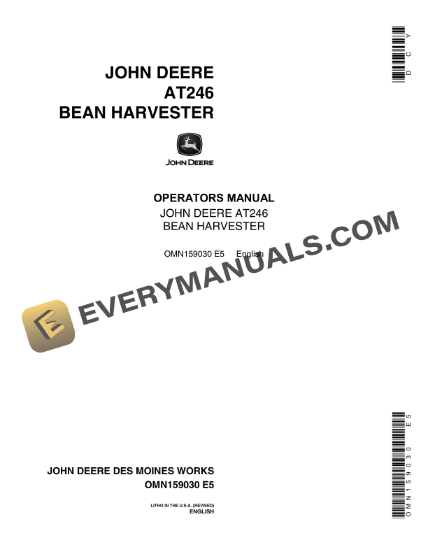 John Deere AT246 BEAN HARVESTERS Operator Manual OMN159030 1