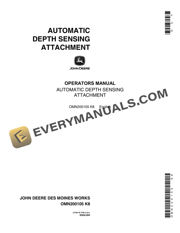 John Deere Automatic Depth Sensing Attachment Operator Manual OMN200105 2 John Deere AUTOMATIC DEPTH SENSING ATTACHMENT Operator Manual OMN200105 1