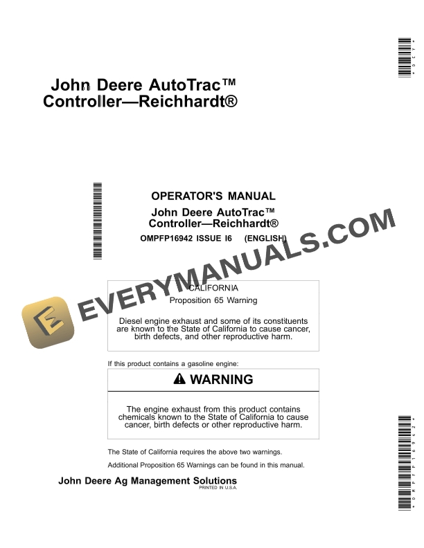 John Deere AutoTrac Controller-Reichhardt Operator Manual OMPFP16942 2 John Deere AutoTrac Controller—Reichhardt Operator Manual OMPFP16942 1