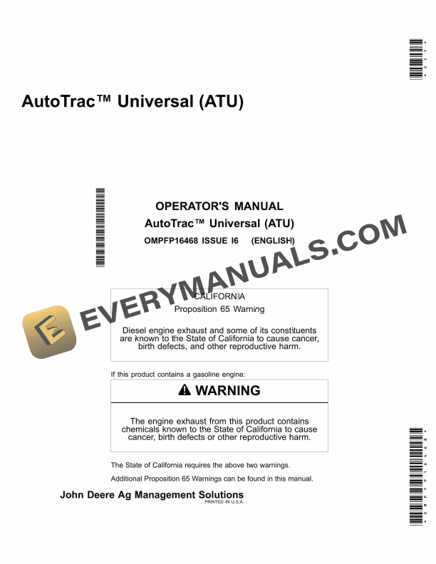 John Deere AutoTrac Universal (ATU) Operator Manual OMPFP16468 1 John Deere AutoTrac Universal ATU Operator Manual OMPFP16468 1