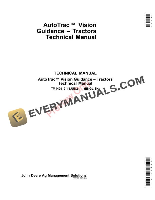 John Deere AutoTrac Vision Guidance Tractors Technical Manual TM149919 15JUN21
