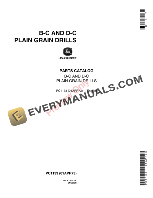 John Deere B C and D C Plain Grain Drills Parts Catalog PC1133 01APR73 1
