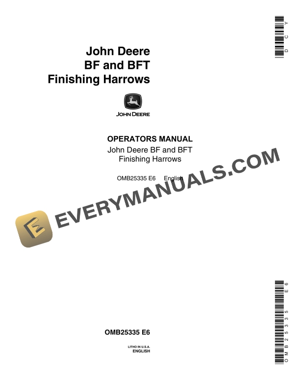 John Deere BF and BFT Finishing Harrow Operator Manual OMB25335 1 John Deere BF and BFT Finishing Harrow Operator Manual OMB25335 1