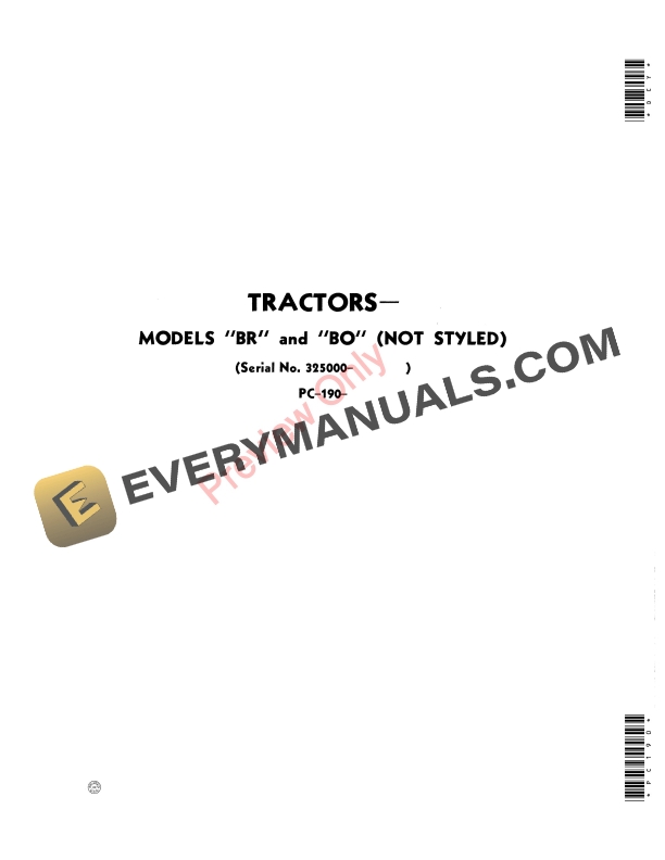 John Deere BR, BO Model Tractors - Not Styled (325000-) Parts Catalog PC190 01MAY51