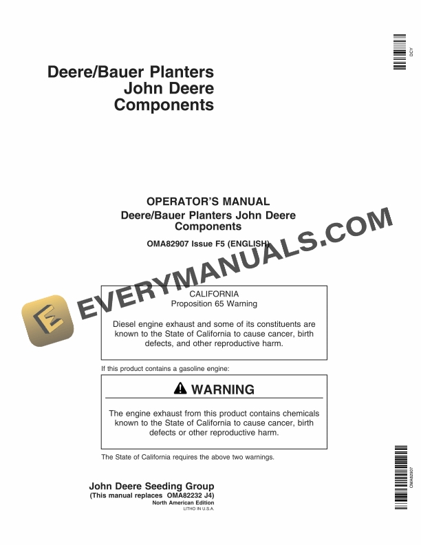 John Deere Bauer Planter Operator Manual OMA82907 1