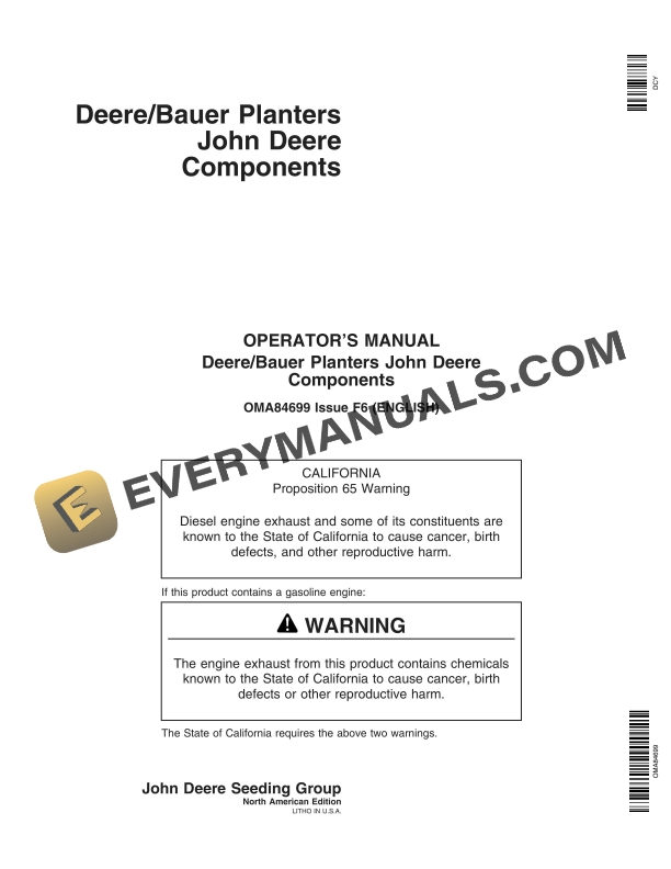 John Deere Bauer Planter Operator Manual OMA84699 1