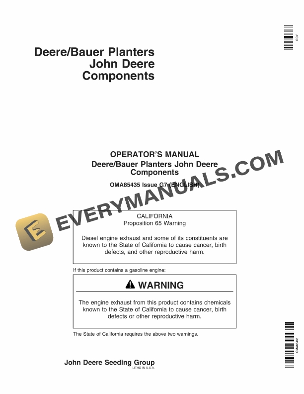 John Deere Bauer Planter Components Operator Manual OMA85435 2 John Deere Bauer Planter Operator Manual OMA85435 1